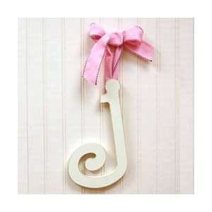  Wooden Hanging j Pink Polka Dot Ribbon