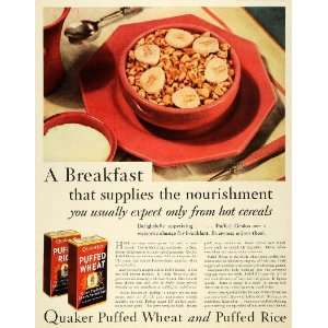 1930 Ad Nourishing Breakfast Puffed Wheat Rice Quaker   Original Print 