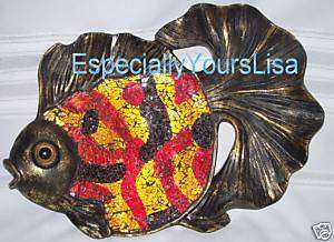 WALL DECOR resin angel fish with glass mosaic tiles red  