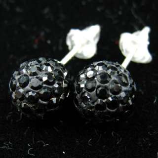 Black Swarovski Crystal Disco Ball 925 Sterling Silver Stud Earrings 
