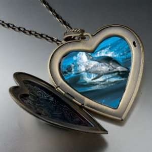  Dolphin Swimming Large Photo Locket Pendant Necklace 