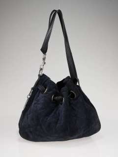   Dior Navy Blue Quilted Suede Cannage Medium Drawstring Tote Bag  