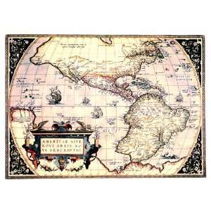 com New World 1570 Antique Print   Historic American Reproduction Map 