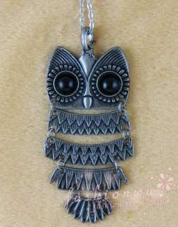 Ancient Silver Plated Cute Big Eye Owl Penadnt Necklace  