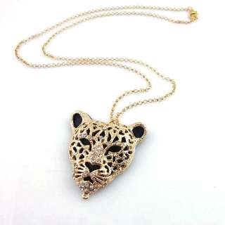 Silver/Gold Crystal Huge Leopard Head Pendant Necklace  