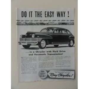  Chrysler car. Vintage 40s full page print ad. (fluid drive 