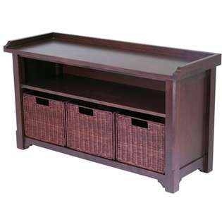 Winsome Antique Walnut Storage Bench with Baskets Set at 