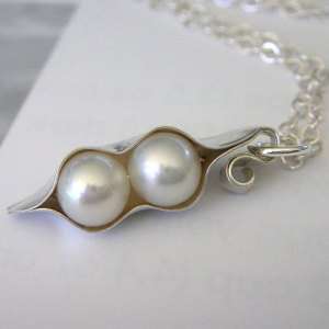 Handmade White Freshwater Pearl Peapod Necklace  
