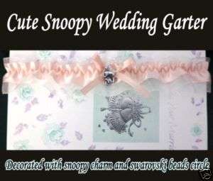 SNOOPY SWAROVSKI PINK WHITE WEDDING GARTER GARTERS  