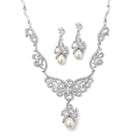 Image Bridal Magnificent CZ Pave Scroll Bridal Necklace Set with Pearl