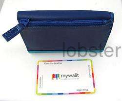 MENS TRIFOLD BLUE LEATHER WALLET EXCITING COLORS MYWALIT NEW  