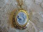 VINTAGE? gold? 16 HEART blue CAMEO LADY LOCKET NECKLACE  