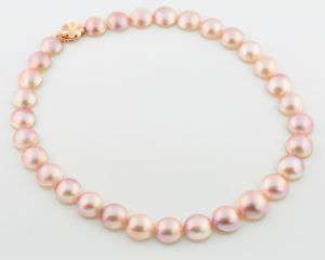 Japanese Saltwater Mabe Pearl Bead Necklace 14K Clasp  