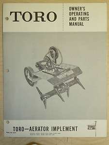 TORO AERATOR OWNERS, OPERATING AND PARTS MANUAL IMPLEMENT  