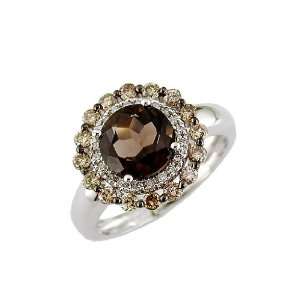   Brown & White Diamond & Smokey Topaz Ring in 14k White Gold. Jewelry
