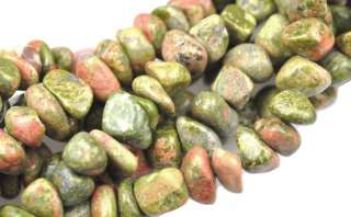 Large Chunky Unakite Semi Precious Gemstone Chip Strand Beads  