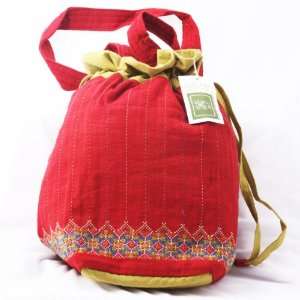Cotton Hobo Bag with Hand Embroidery and Beadwork (Pistachio Green)