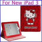 Hello Kitty leather case cover with stand for new iPad 3 red cartoon 