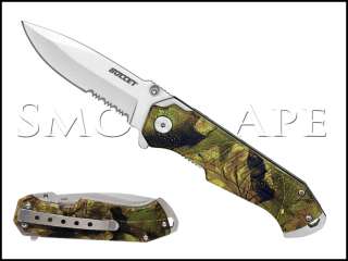 Bullet Spring Assisted rescue / hunting knife Forest Camo Overlay 
