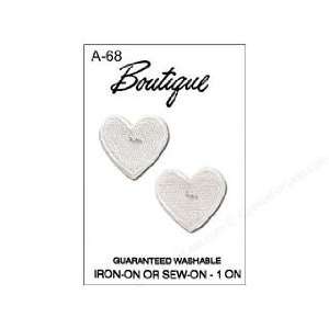  Boutique Iron On Appliques White Heart 2/Pkg