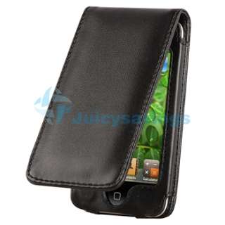 Accessory Bundle Black Leather Flip Case for Apple iPod Touch 4th 