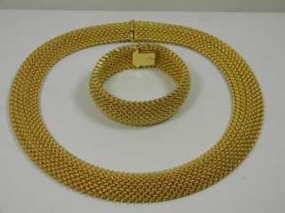 Row 14K Gold Italian Popcorn Mesh Necklace & Bracelet  