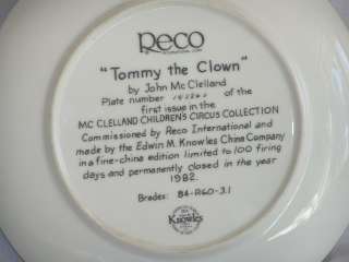 Tommy the Clown Mc Clelland, Knowles Collector Plate  