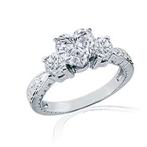 50 Ct Heart Shaped 3 Stone Diamond Engraved Vintage Engagement Ring 