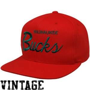  Mitchell & Ness Milwaukee Bucks Red Solid Script Snapback 