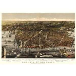  1874 Birds Eye View of Brooklyn by Currier & Ives 