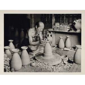  1930 Photogravure Japanese Potter Pottery Wheel Japan Handcraft Man 