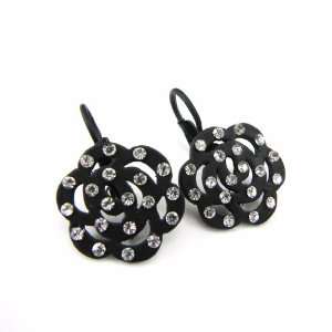    Earrings / dormeuses french touch Camélia black. Jewelry