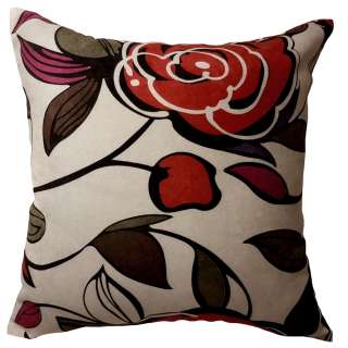 EM07 White Red Brown Flower Leaf Velvet Cushion/Pillow/Throw Cover 