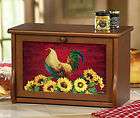 New Country Rooster and Sunflowers Wooden Bread Box Kitchen Decor