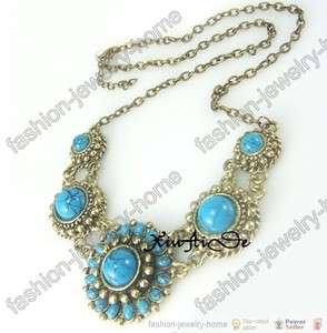 Retro Style Exquisite European Turquoise Round Bead Necklace  