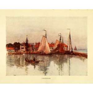  1906 Print Volendam Holland Netherlands Harbor Sailboat 