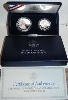 1993 S BILL OF RIGHTS 2 COIN PROOF SET   BOTH COINS SILVER  