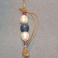 Pearl, Lapis and Ruby Wire Wrapped 14kgf Ladies Pendant  