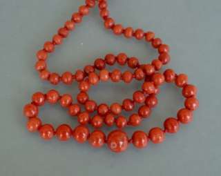 Antique Natural Mediterranean Red Coral Bead Necklace 14k Gold Clasp 