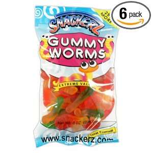 Snackerz Gummy Worms, 8 Ounce Packages (Pack of 6)  
