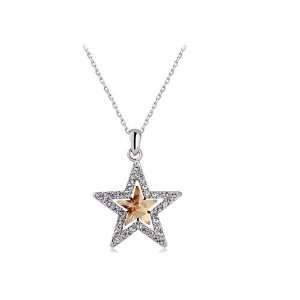   Crystal Rhinestone Topaz Flash North Star Shape Light Pendant Necklace