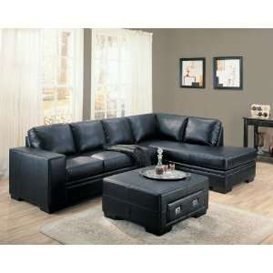   Shaped Sectional Sofa in Black Leather:  Home & Kitchen