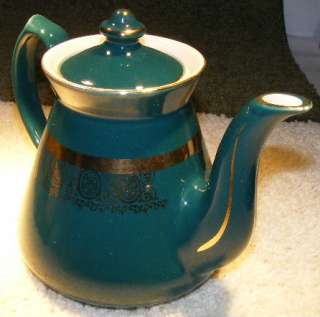 vintage HALL Hunter Green & Gold 6 Cup Tea Pot  