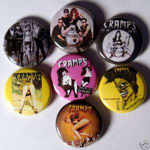 THE CRAMPS rockabilly punk pinback ~7 Button LOT~ badge pin horror 