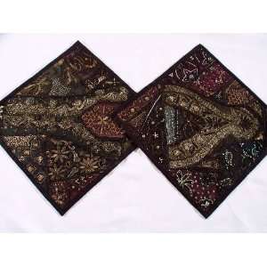  2 Black Indian Home Decor Designer Bed Pillows Cushions 