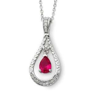  Sterling Silver July Red CZ 18 Inch Birthstone Necklace 