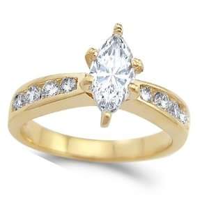 CZ Marquise Engagement Ring 14k Yellow Gold Bridal Cubic Zirconia 1.25 