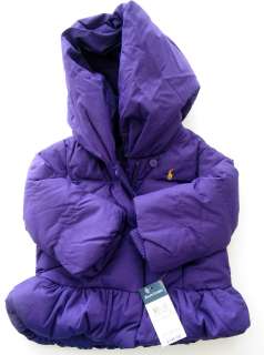 NWT Ralph Lauren Infant Shannon Peplum Down Hooded Jacket Coat 12m 18m 
