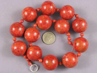 Necklace Red Spongy Coral 30mm Round Beads 925 22  