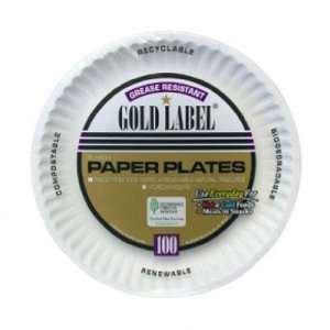 AJM CP9GOAWH 9 Diameter, White Coated Plate with Gold Label (12 Packs 
